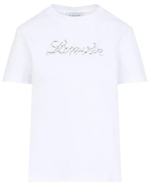 Lanvin T-Shirt Mit Gesticktem Schriftzug-Logo - Weiß
