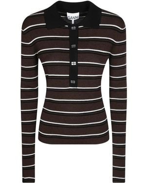 Ganni Polo Mini Ribbed Merino - Schwarz