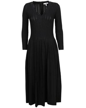 CASASOLA Pointelle Midi Jurk V-Hals - Zwart