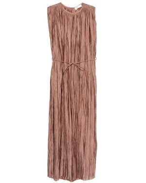 Roberto Collina Kleedjes ,Roze ,Plissé Maxi Jurk Met Geplooid Effect En Kantdetails - Bruin
