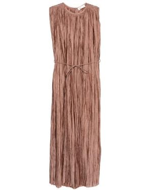 Roberto Collina Kleedjes ,Roze ,Plissé Maxi Jurk Met Geplooid Effect En Kantdetails - Bruin