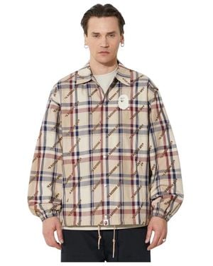 A Bathing Ape Logo Check Patroon Coach Jack - Bruin