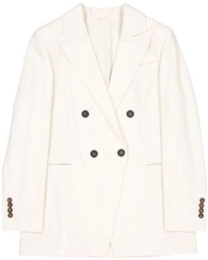 Brunello Cucinelli Jassen ,Wol Dubbelrijige Blazer Jas - Wit