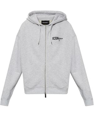 DSquared² Iconique Boyfriend Fit Zipped Hoodie - Grau