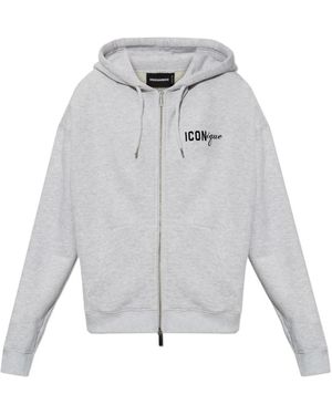 DSquared² Iconique Boyfriend Fit Zipped Hoodie - Grijs