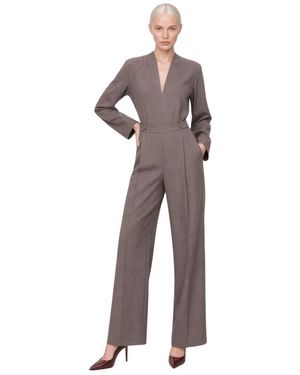 Kocca Jumpsuits & Playsuits ,Tweed Set Van Twee Delen Met V-Hals Blouse En Wijde Broek - Naturel