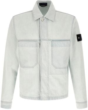 Stone Island Jassen ,Blauw ,Denim Denim Ultra-Bleached Jas - Grijs
