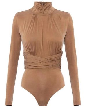 Elisabetta Franchi Cupro Jersey Bodysuit Met Gekruiste Linten - Bruin