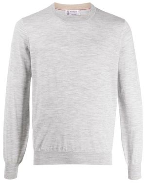 Brunello Cucinelli Grauer wollpullover mit langen ärmeln