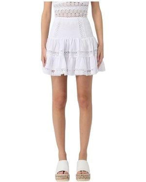 Charo Ruiz Tiered Mini Skirt Crochet Lace - Weiß
