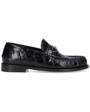 Versace Schoenen ,Zwart ,Leer Zwarte Mocassini Platte Schoenen