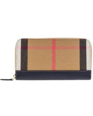 Burberry Karierte Schwarze Leder-Geldbörse Mit Reißverschluss - Braun