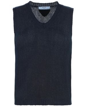 Prada V-Hals Kasjmier Vest - Blauw