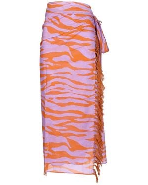 The Attico The Zebra Printed Fringed Skirt - Red