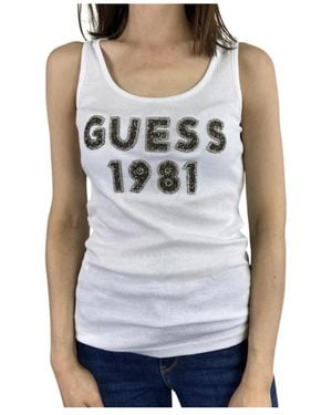 Guess Stijlvolle Witte Top Met Strass - Blauw