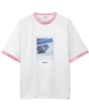 Versace Tops ,Wit ,Katoen T-Shirt Met Print Van Katoenjersey Met Regular Fit