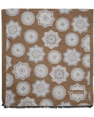 Kiton Kaschmirschal Braun Geometrisch Blumig - Mettallic