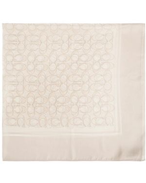 COACH Accessoires ,Leer Textured Signature Print Silk Square Scarf - Naturel