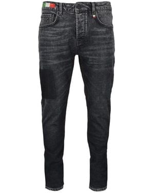 carlo colucci Destroyed Slim-Fit Jeans Mit Umschlagenem Bein - Grau