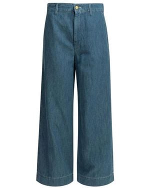 Max Mara Jeans ,Blauw ,Denim Wide Leg Denim Cropped Broeken
