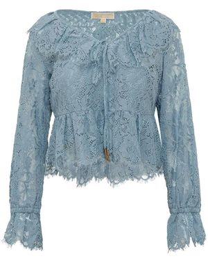 Michael Kors Overhemden ,Blauw ,Katoen Gebloemde Blouse Van Koordkant
