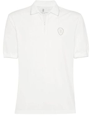 Brunello Cucinelli Techno Piqué Poloshirt Met Halve Rits - Wit