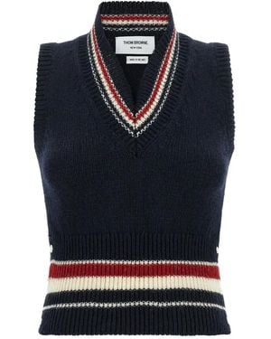 Thom Browne Donegal Rwb Stripe Hector Pointelle Weste - Blau