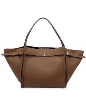 Tod's T Timeless Medium Leder Tote Bag - Bruin