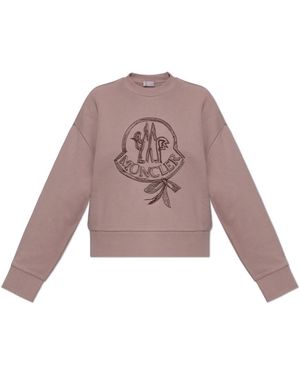 Moncler Hoodies & Sweatvesten ,Roze ,Katoen Geborduurd Katoenen Sweatshirt - Paars