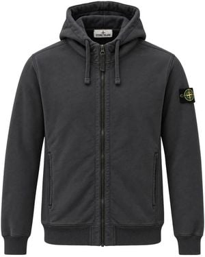 Stone Island Hoodies & Sweatvesten ,Blauw ,Katoen Katoenen Zip-Up Hoodie - Zwart