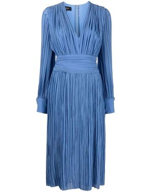 Rochas Blauwe Plissé Midi Jurk Met V-Hals