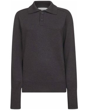 Studio Nicholson Brauner Merinowoll-Polo-Pullover - Schwarz
