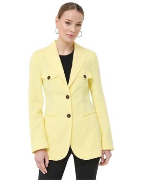 Beatrice B. Jassen ,Geel ,Katoen Blazer Met Klepzakken En Knoopsluiting - Metallic