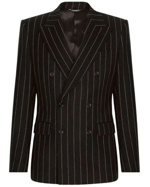 Dolce & Gabbana Kostuums ,Zwart ,Wol Gestreepte Double-Breasted Jas