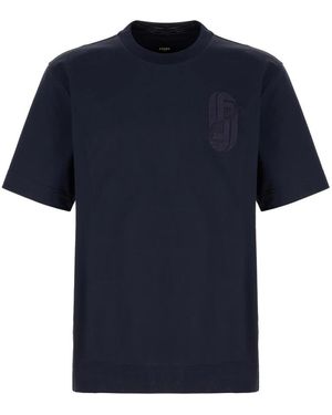Fendi Tops ,Blauw ,T-Shirt Met Logo-Borduursel