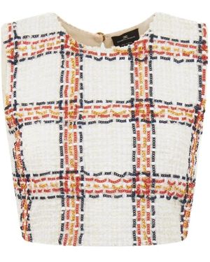 Elisabetta Franchi Beige tweed check top - Bianco