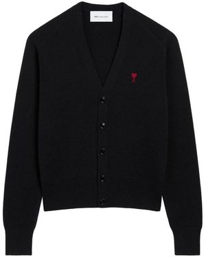 Ami Paris Cardigan Ami De Coeur Met V-Hals - Zwart
