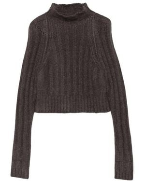 Rick Owens Truien & Vesten ,Grijs ,Cropped Ribbed Turtleneck - Zwart