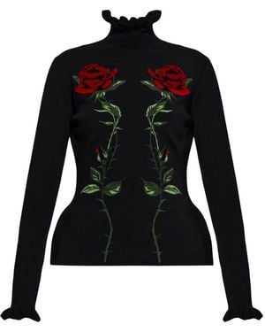 Blumarine Wollpullover Mit Blumenmotiv - Schwarz