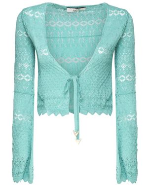 Akep Häkel spitze v-ausschnitt aqua pullover - Blau