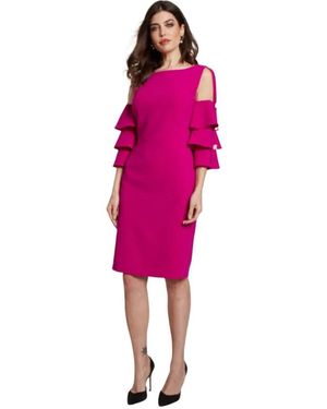 Moskada Kleedjes ,Paars ,Elegante Dagjurk Met Transparante Details En Gerimpelde Mouwen - Roze