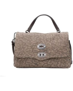 Zanellato Schultertasche Mit Nieten Und Tragegriff Oben - Braun