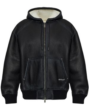 Off-White c/o Virgil Abloh Leren Jack Met Teddy Voering En Capuchon - Zwart