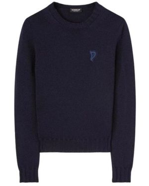 Dondup Woll-Rundhalspullover Mit 'D'-Patch - Blau