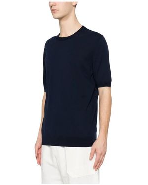 Tagliatore Josh Fijngebreid T-Shirt - Blauw
