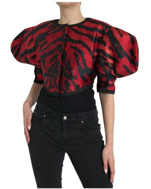Dolce & Gabbana Jassen ,Rood ,Leer Tiger Print Cropped Bolero