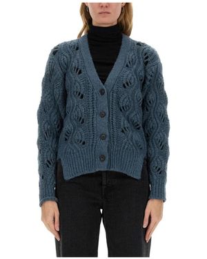 Mila Schon Grober Strickcardigan Mit Lochmuster - Blau