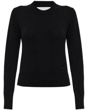 Ami Paris Truien & Vesten ,Zwart ,Wol Cashmere Trui Met Geborduurd Logo