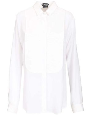 Tom Ford Zijden Smoking Overhemd Met Geplisseerd Plastron - Wit