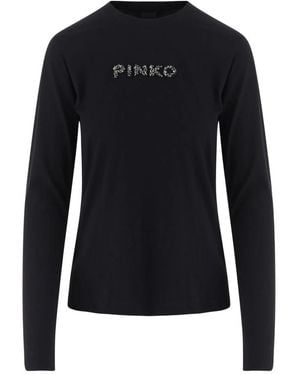 Pinko Tops ,Zwart ,Katoen Lange Mouwen Katoenen T-Shirt Met Logo